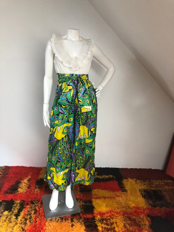 1960s Palazzo Leg Peacock jumpsuit m