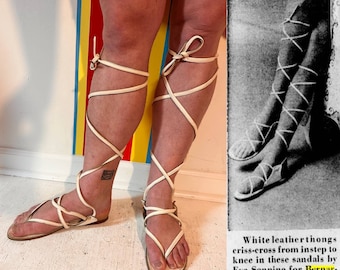 1970s vintage gladiator sandal size 7 white leather Lord & Taylor bernardo gogo boots
