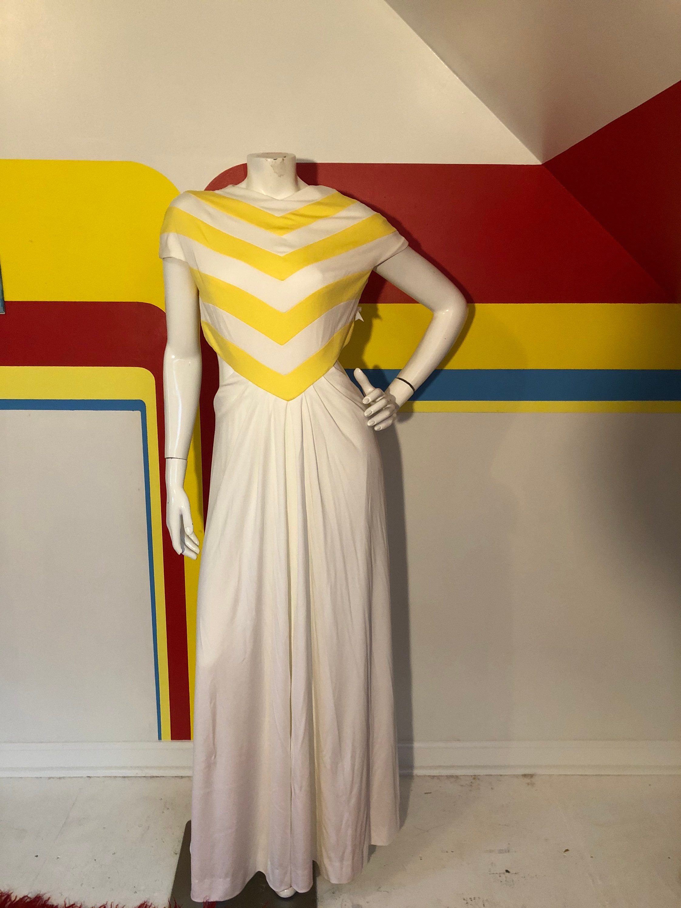 Vintage 1970s Luis ESTEVEZ For Giorgio Beverly Hills Green Dress Gown Size  S/M