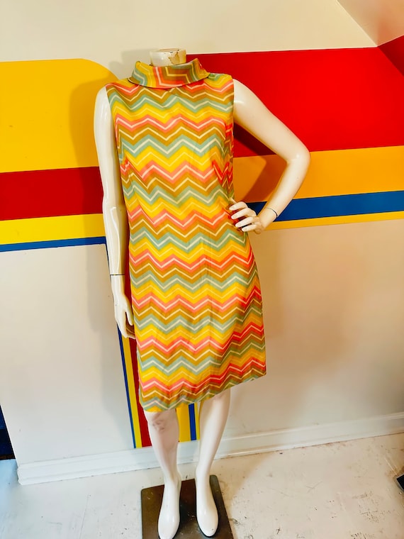 1960s vintage candy chevron shift dress sz m - image 7