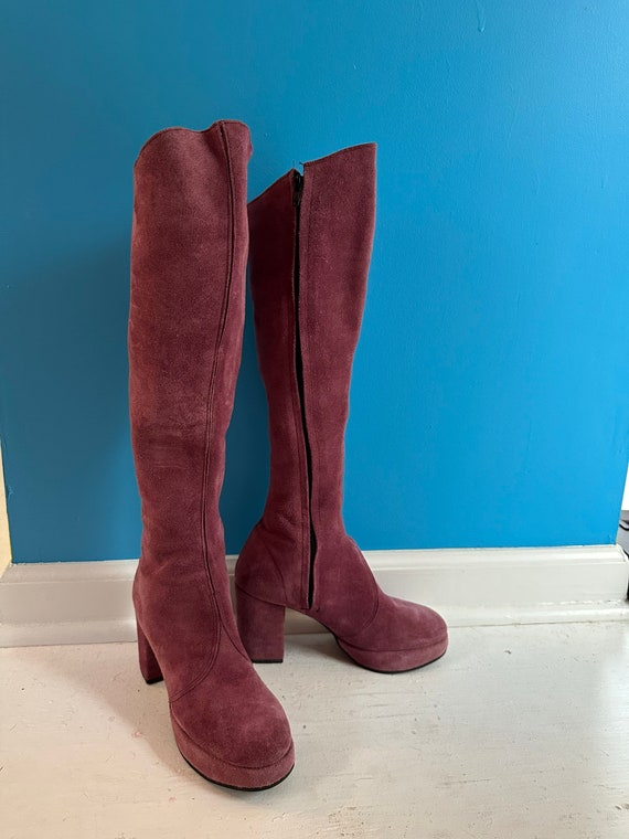 1970s 70s vintage dusty rose pink platform boots … - image 9