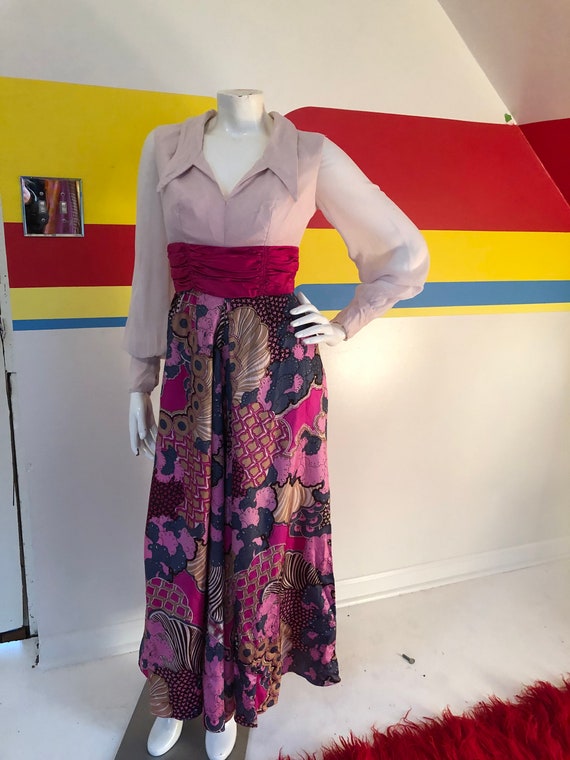 1960s vintage pink Jumpsuit psychedelic palazzo s… - image 2