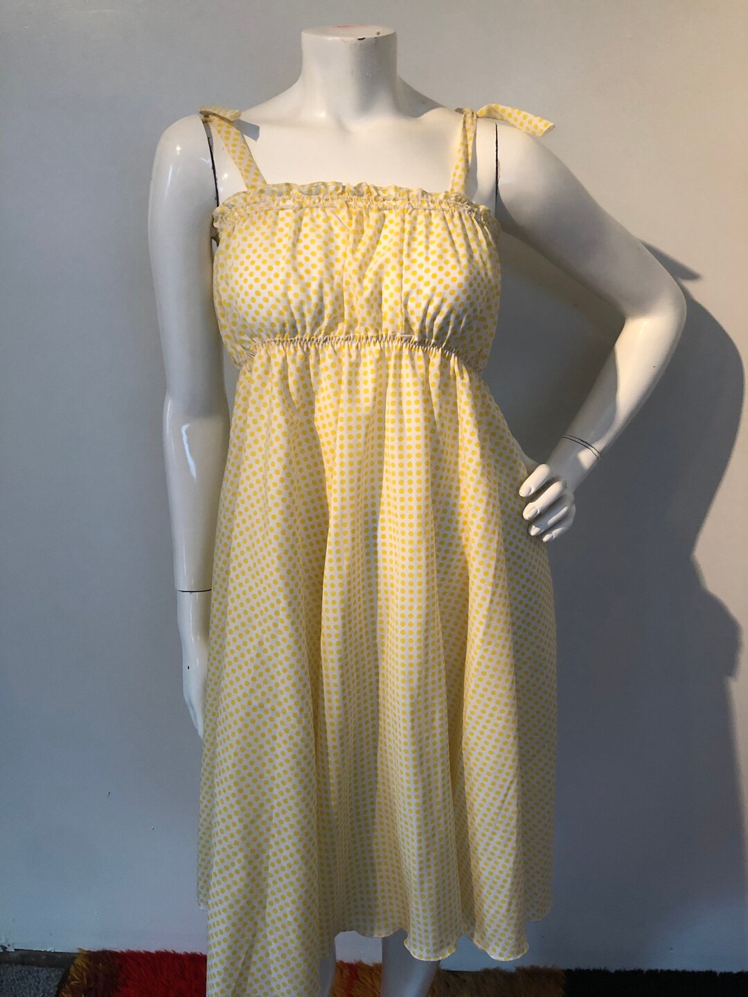 VINTAGE 60s 70s PURPLE WHITE POLKA-DOT TIERED STRAPPY BOHO TENT SUN DRESS 8 10 main image 0