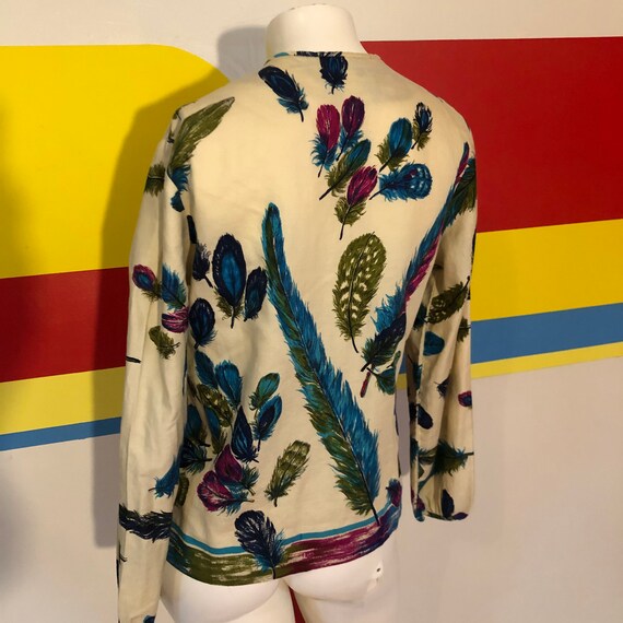 1960s vintage cotton feather print blouse sz m ja… - image 7