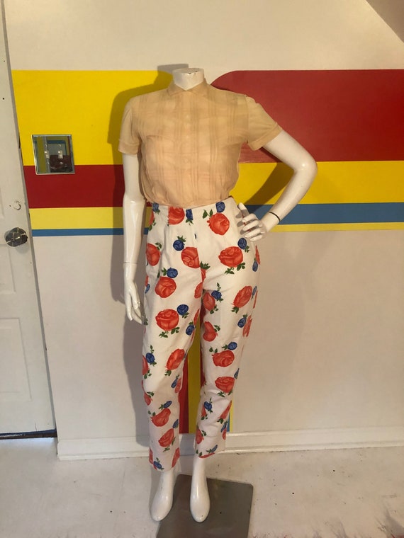 1950s 50s Vintage Pucci of Capri Velvet Trousers Rose Print Emilio