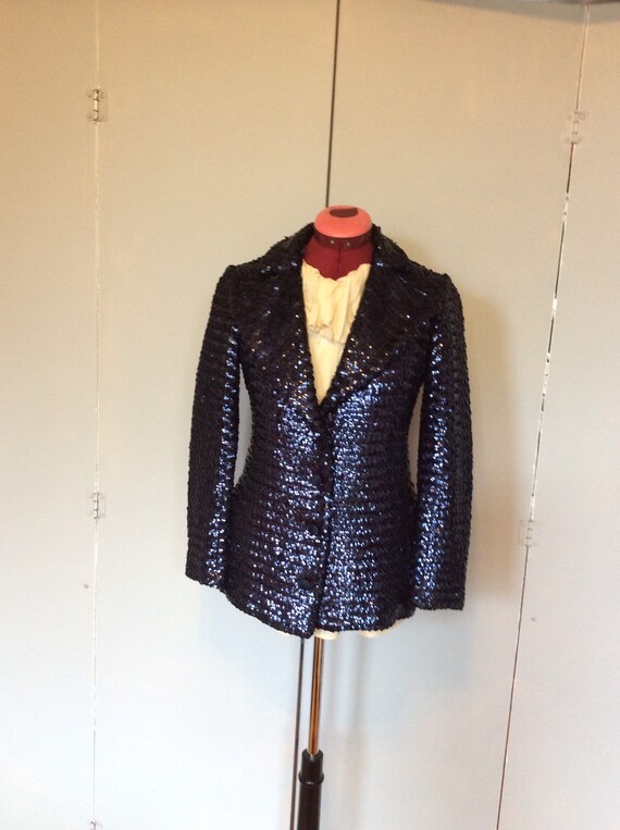1970s Donald Brooks Navy Sequin Blazer sz xs s