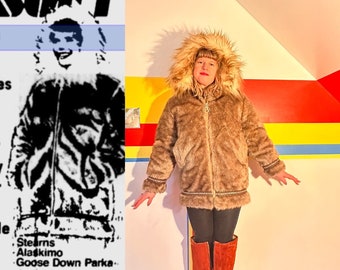 1970s 1980s vintage faux fur and goose down parka sz m Stearns hansa branta