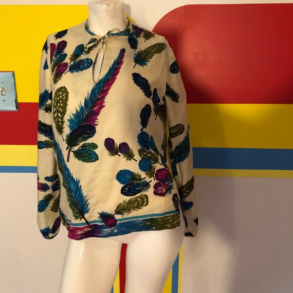 1960s vintage cotton feather print blouse sz m ja… - image 10