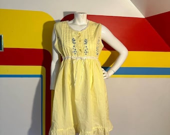 1970s vintage yellow sun dress mini cottage core sz m L