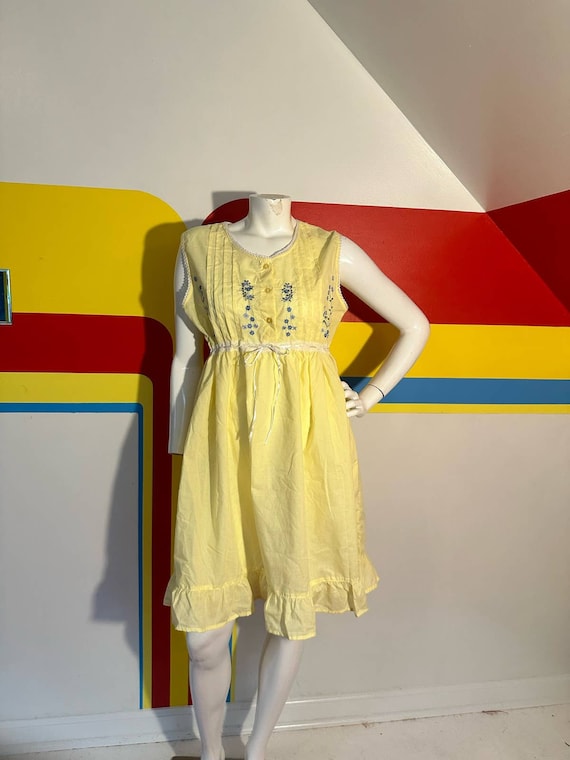 1970s vintage yellow sun dress mini cottage core … - image 1