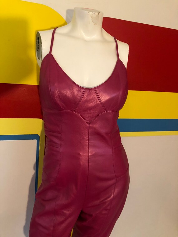 Y2K 2000 vintage north beach leather pink jumpsuit ba… Gem