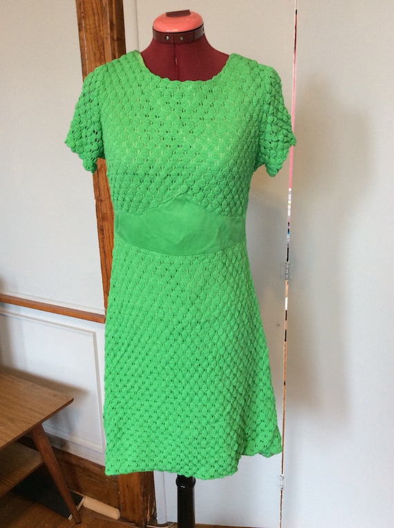 1960s 60s Candy Apple Green Waffle Knit Babydoll Minidress Sz S 1970s 70s  Neon Fit Flare Short Sleeve Mod Scooter Gogo Mini Dress Lime - Etsy