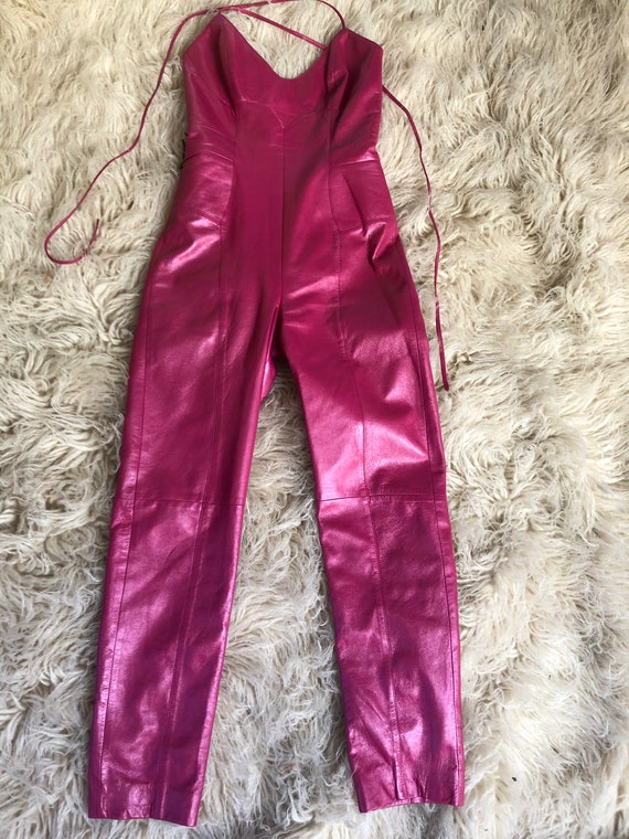 Y2K 2000 vintage north beach leather pink jumpsuit ba… Gem