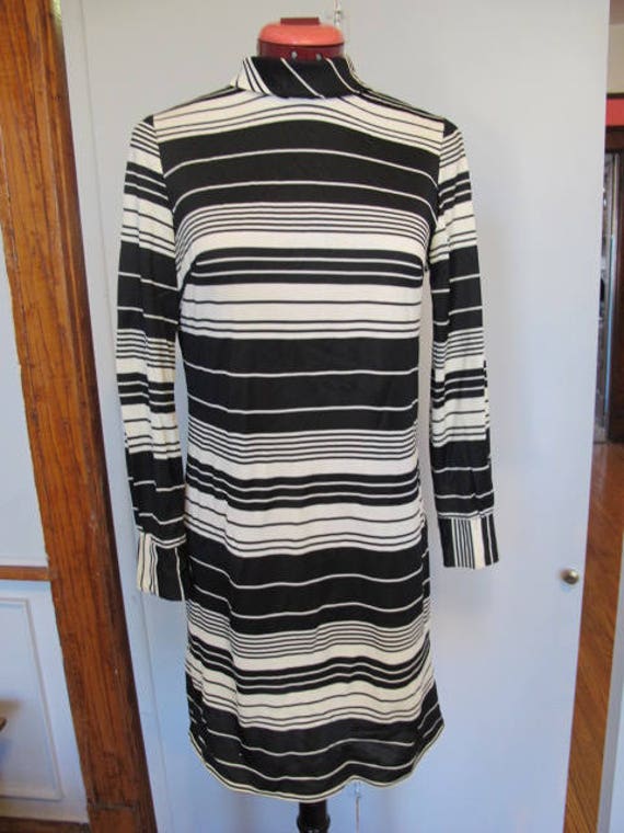 1960s Black and White Striped Mod Mini Dress Sz S | Etsy