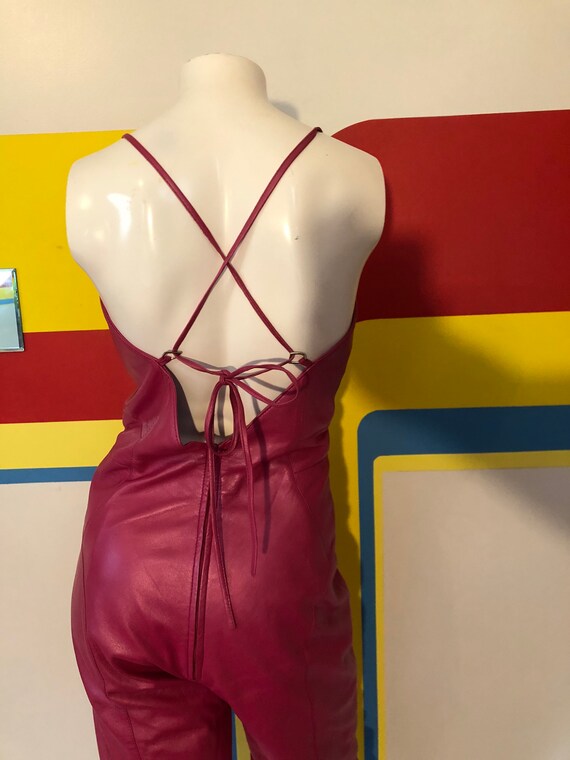 Y2K 2000 vintage north beach leather pink jumpsuit ba… Gem
