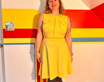 1970s vintage yellow mod mini dress sz l