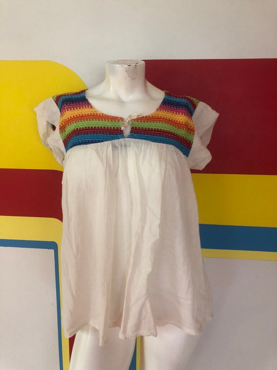 1970s vintage rainbow gauze hippie top blouse sz s cr… Gem