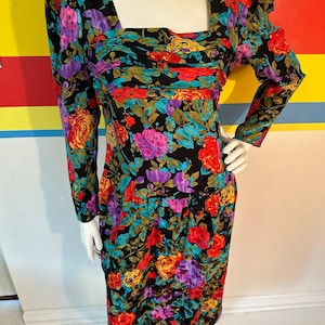 Abito da cocktail floreale in seta vintage anni '80 Maggy London anni '90 maniche anni '90