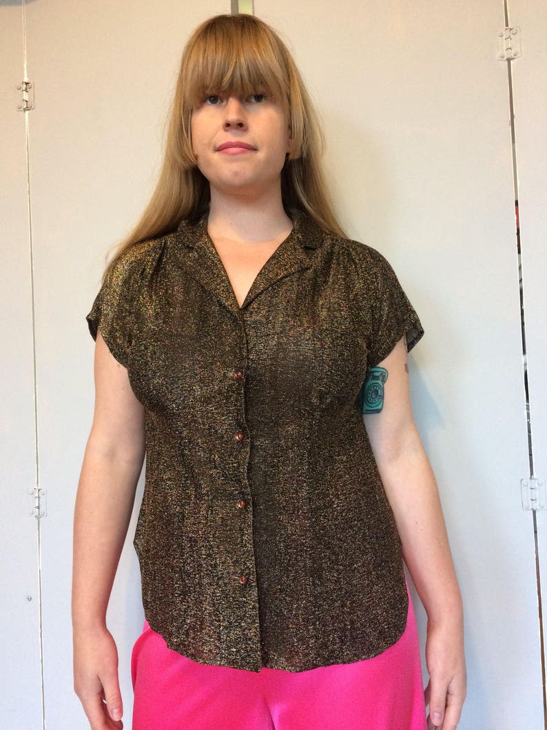 1970s copper lurex blouse sz m l