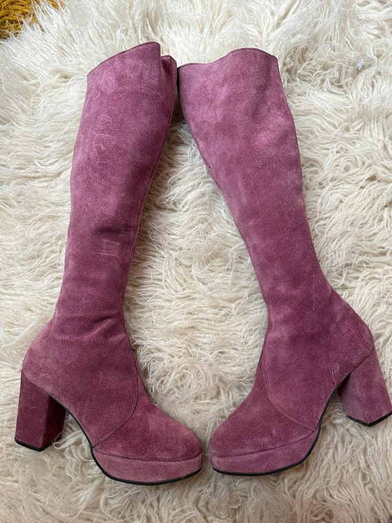 1970s 70s vintage dusty rose pink platform boots … - image 1