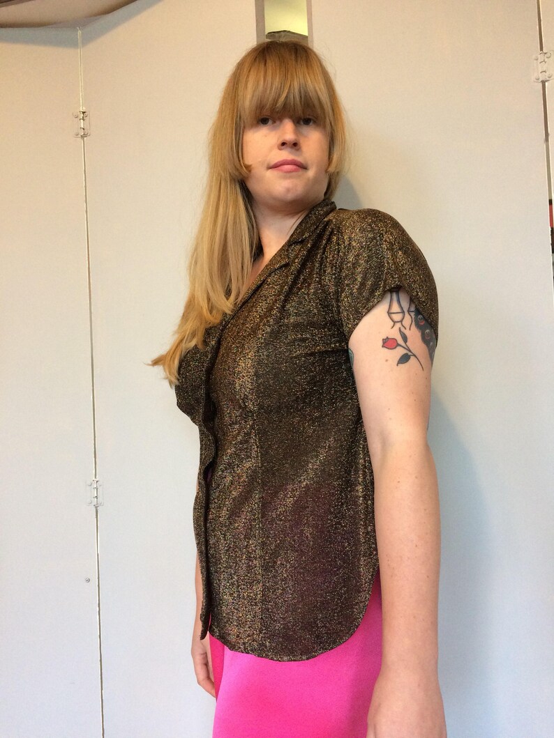 1970s copper lurex blouse sz m l