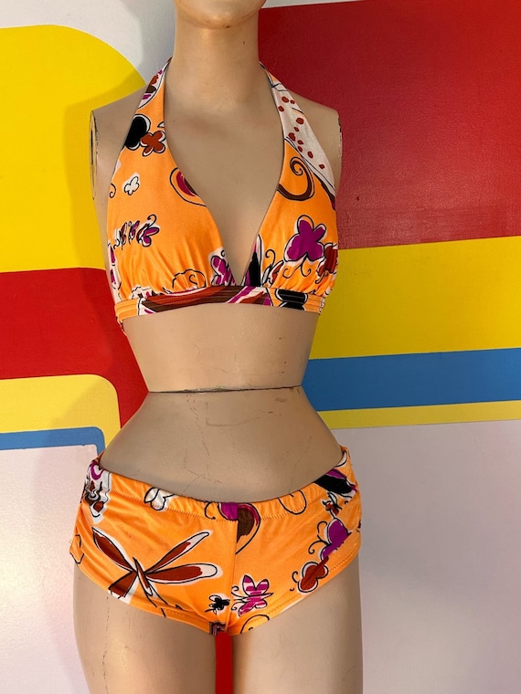 Vintage Floral & Orange Bikini