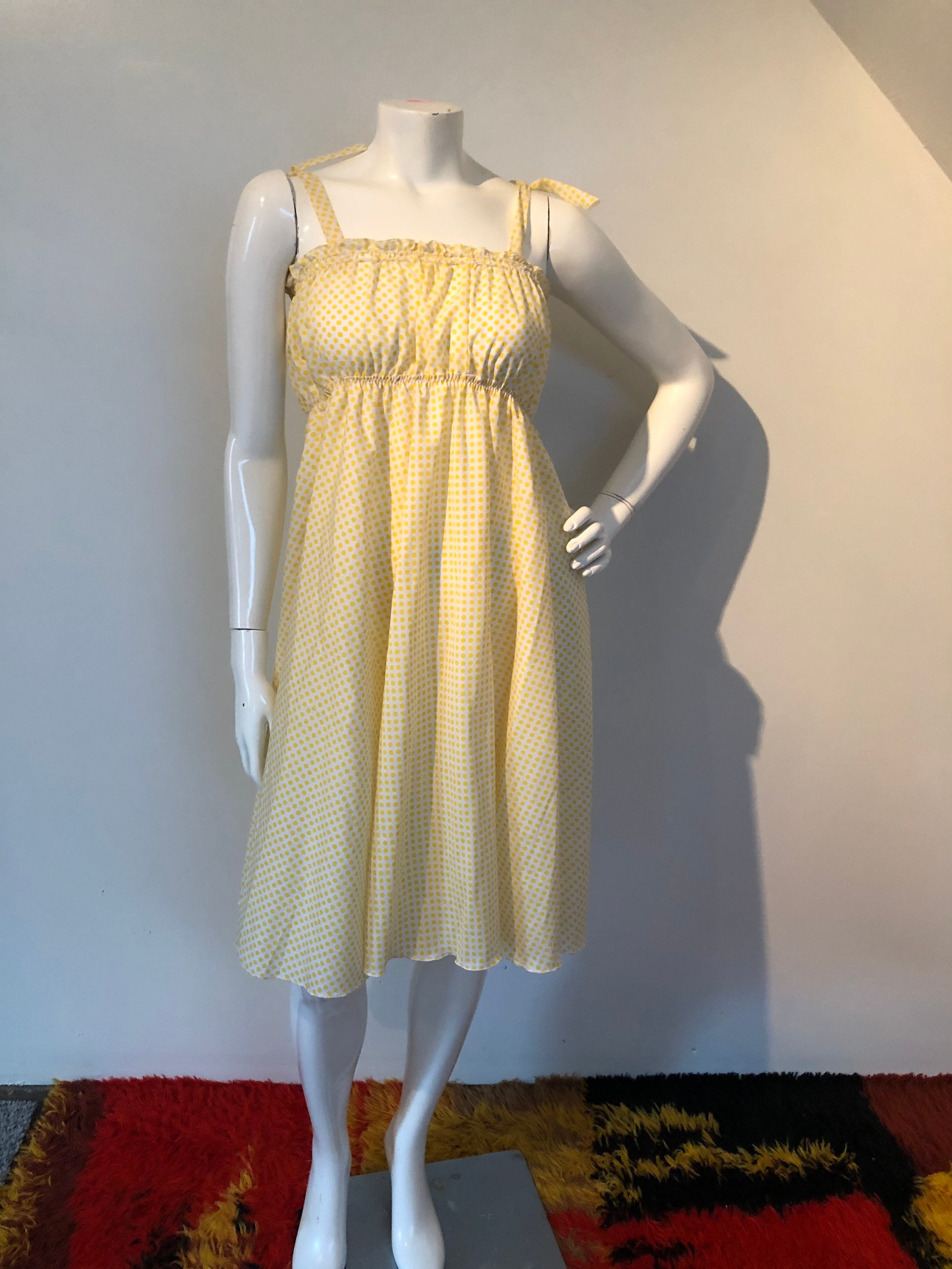 1970s Yellow Polka Dot Tent Dress Empire Waist Sz Xs S - Etsy
