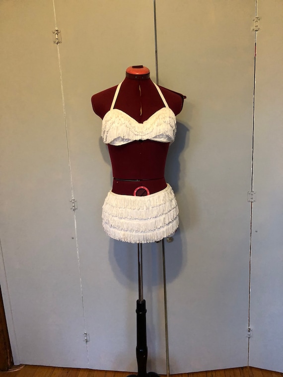 1960s white Cole of California fringe bikini gogo