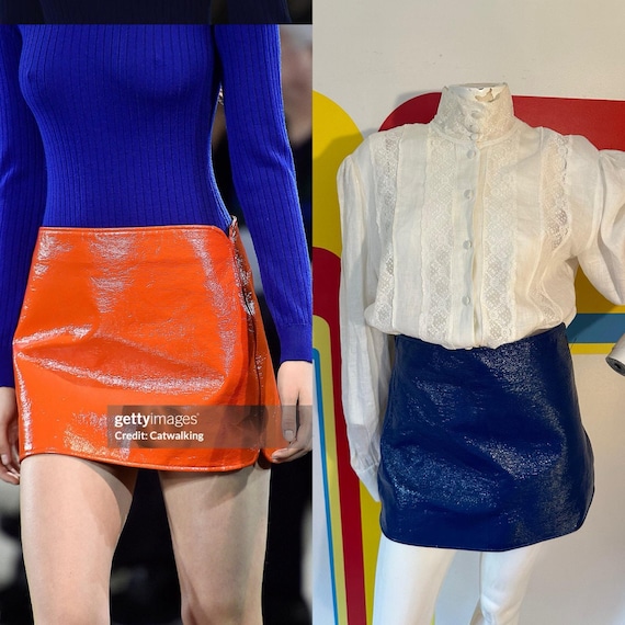 Y2K Does 60s Vintage Courrèges Blue Vinyl Mini Skirt S M Designer