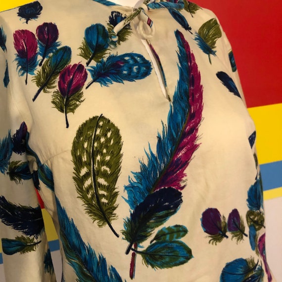 1960s vintage cotton feather print blouse sz m ja… - image 9