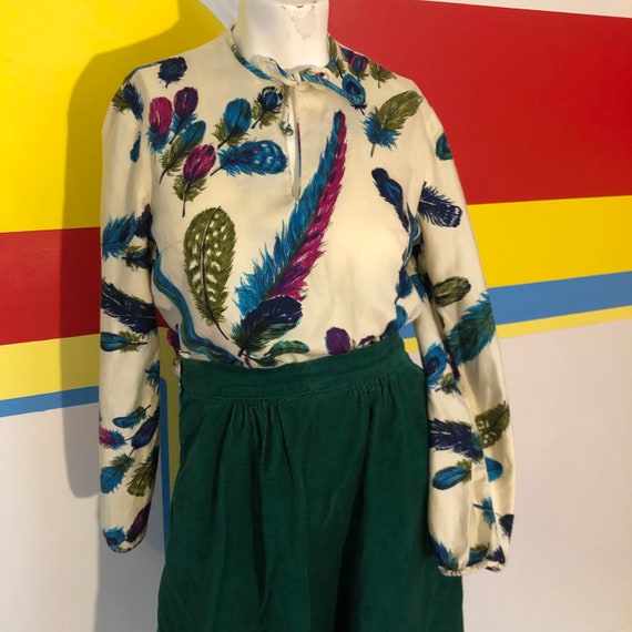 1960s vintage cotton feather print blouse sz m ja… - image 8