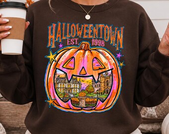 Sudadera de calabaza de Halloween Town, jersey retro de calabaza, jersey preppy de temporada de Halloween, camiseta universitaria de Halloween Town