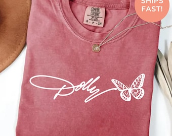 Dolly Butterfly Shirt, Comfort Colors® Country Music Inspired Tee, Western Butterfly Graphic T-Shirt, Southern Country Girl Comfort Colors