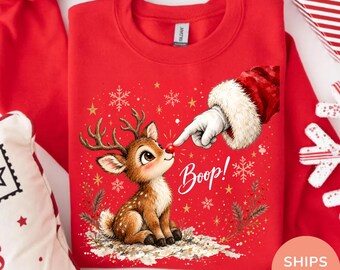 Christmas Boop Shirt, Reindeer Santa Boop Sweatshirt, Funny Christmas Reindeer Shirt, Santa Holiday Sweatshirt, Vintage Xmas Shirt
