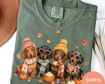 Dachshund Fall Shirt Cozy Season Pumpkin T-shirt Autumn Dog Lover TShirt Silly Fall Dach Wiener Dog Thanksgiving Tee Comfort Colors