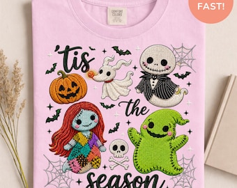 Camiseta Comfort Colors® Tis The Season Ghost, camiseta vintage de Halloween, camiseta acogedora de otoño de octubre, camiseta de Halloween con estampado de patchwork falso, ideal para pedir dulces o truco.