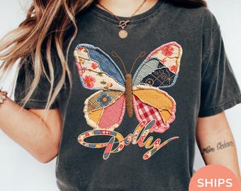 Comfort Colors® Dolly Parton Appreciation Butterfly Shirt, 9 to 5 Day Dollywood Comfort Colors Tee, Pink Faux Patchwork Top Butterfly Shirt
