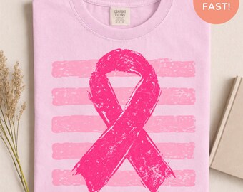 Comfor Color Pink Out Game Day Shirt, October Breast Cancer Awareness Tee, Distressed Football Season Support Top, Trendy Game Day Shirt