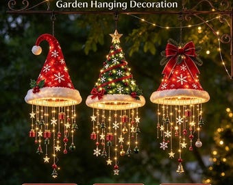 LED-lichtslinger met kerstmuts, hangende kerstdecoratie voor boom, raam of veranda.