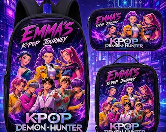 Personalized K-Pop Backpack Set, Custom School Backpack with Lunch Bag & Pencil Case, Anime Style School Bag for Girls