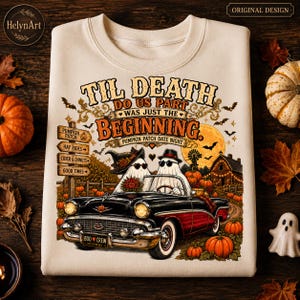 Til Death Do Us Part PNG, Ghost Couple Halloween Shirt Design, Vintage Pumpkin Patch Sublimation, Spooky Fall Digital Download