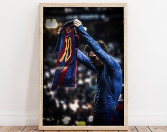 Lionel Messi El Clasico Shirt Celebration Poster digital file, Barcelona Soccer Wall Art