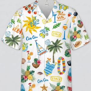 Amalfi Coast Hawaiian Set, Dolce Vita Mediterranean Shirt Shorts, Men Women Italian Summer Beach Outfit, Luxury Resort Cruise Wear Set