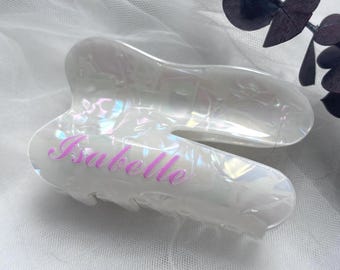 Personalized Bridal-Bridesmaid Hair Clip, Custom Large Pearly White Tooth Claw Hair Clip –Singles Party Gifts,Name & Font Color Options