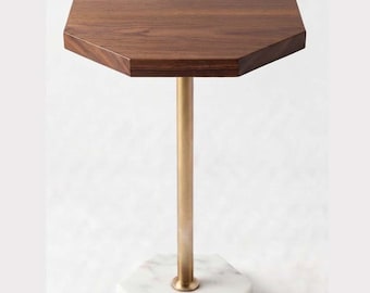 Natuurhouten tafel, marmeren bijzettafel
