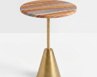 Mesa auxiliar de mármol y arenisca arcoíris, mesa de metal, muebles decorativos de la India.