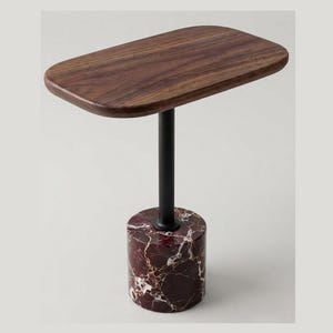 Modern Marble Wood Side Table, Small Drink Table, Rosso Levanto