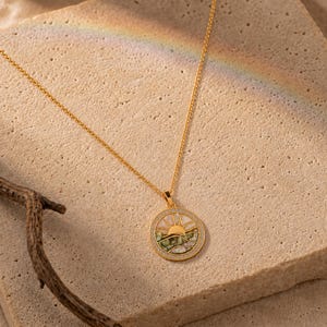 Pearl Sunset Necklace 18K Abalone Shell Coin Pendant Blue Ocean Sun New Beginning Jewelry Summer Christmas  Anniversary Gift for Her Friend