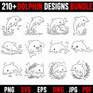 Dolphin SVG Bundle 210+ Files, Ocean Dolphin Clipart, Beach Sea Life PNG, Cricut Silhouette Cut Files