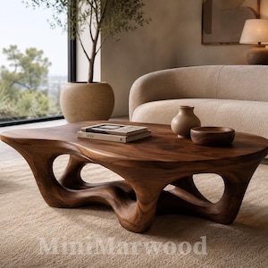 Organic Teak Wood Coffee Table | Sculptural Statement Living Room Furniture